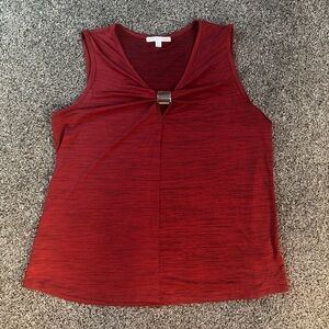 Linda Matthews Red & Black Burnout Metal Embellished Bust Top Blouse (M) Medium